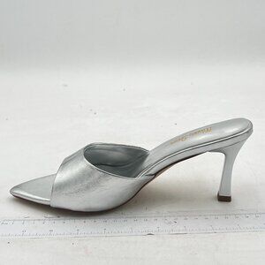 Milooey Silver High Heel Mules Open Toe Slide Sandals Cute Backless Slipper